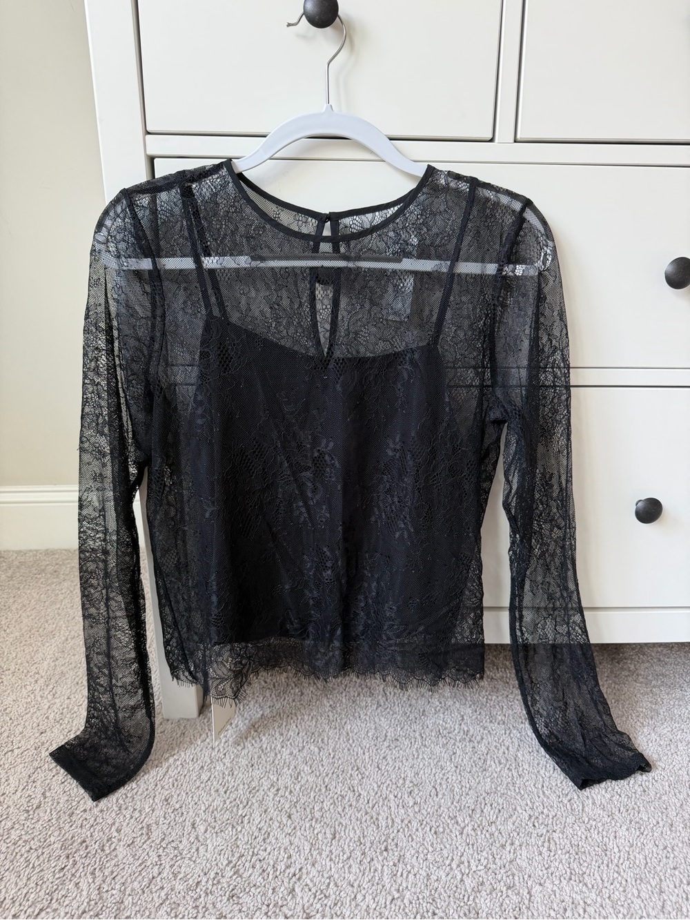 Abercrombie & Fitch Black Lace Long-Sleeve Sheer Blouse